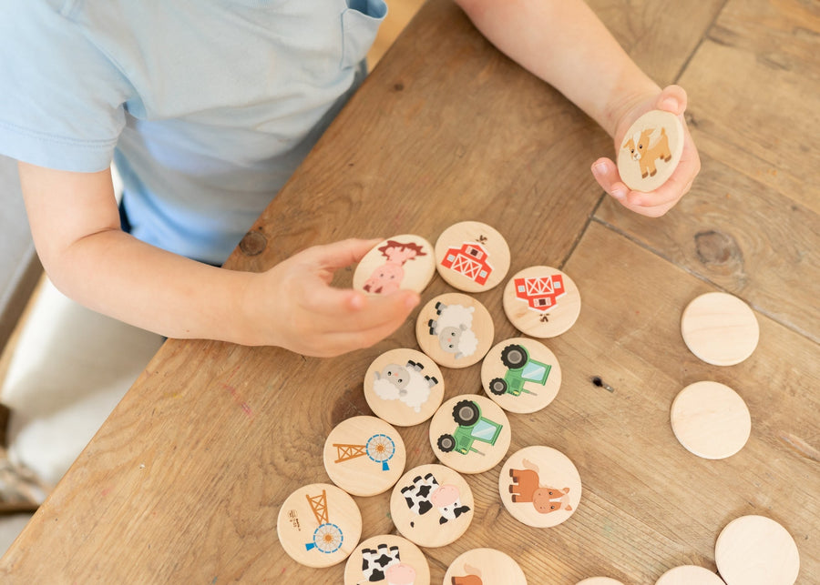 Farm Matching Game: 24 Wooden Memory Tiles