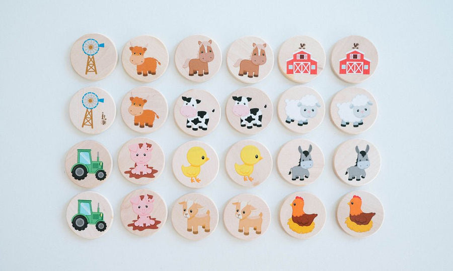 Farm Matching Game: 24 Wooden Memory Tiles