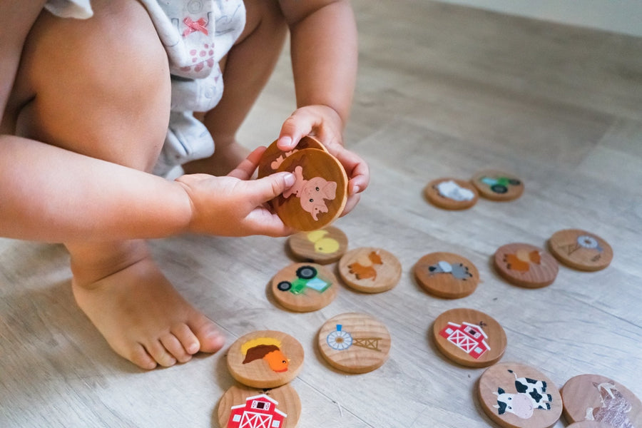 Farm Matching Game: 24 Wooden Memory Tiles