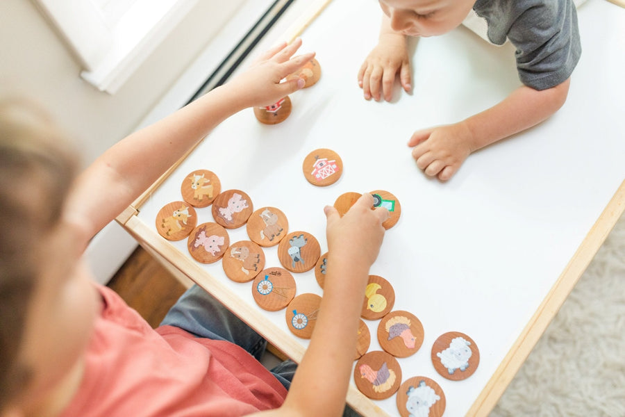Farm Matching Game: 24 Wooden Memory Tiles