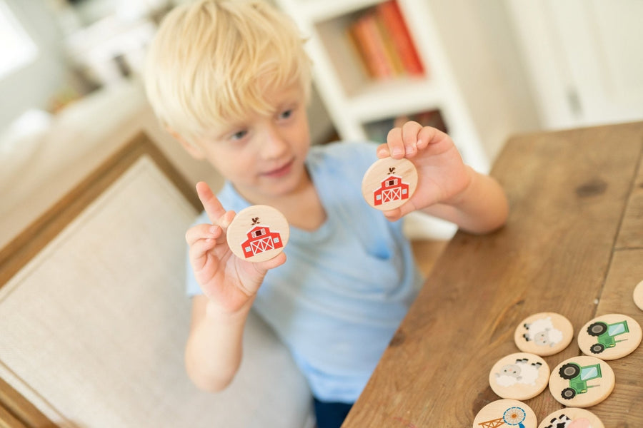 Farm Matching Game: 24 Wooden Memory Tiles