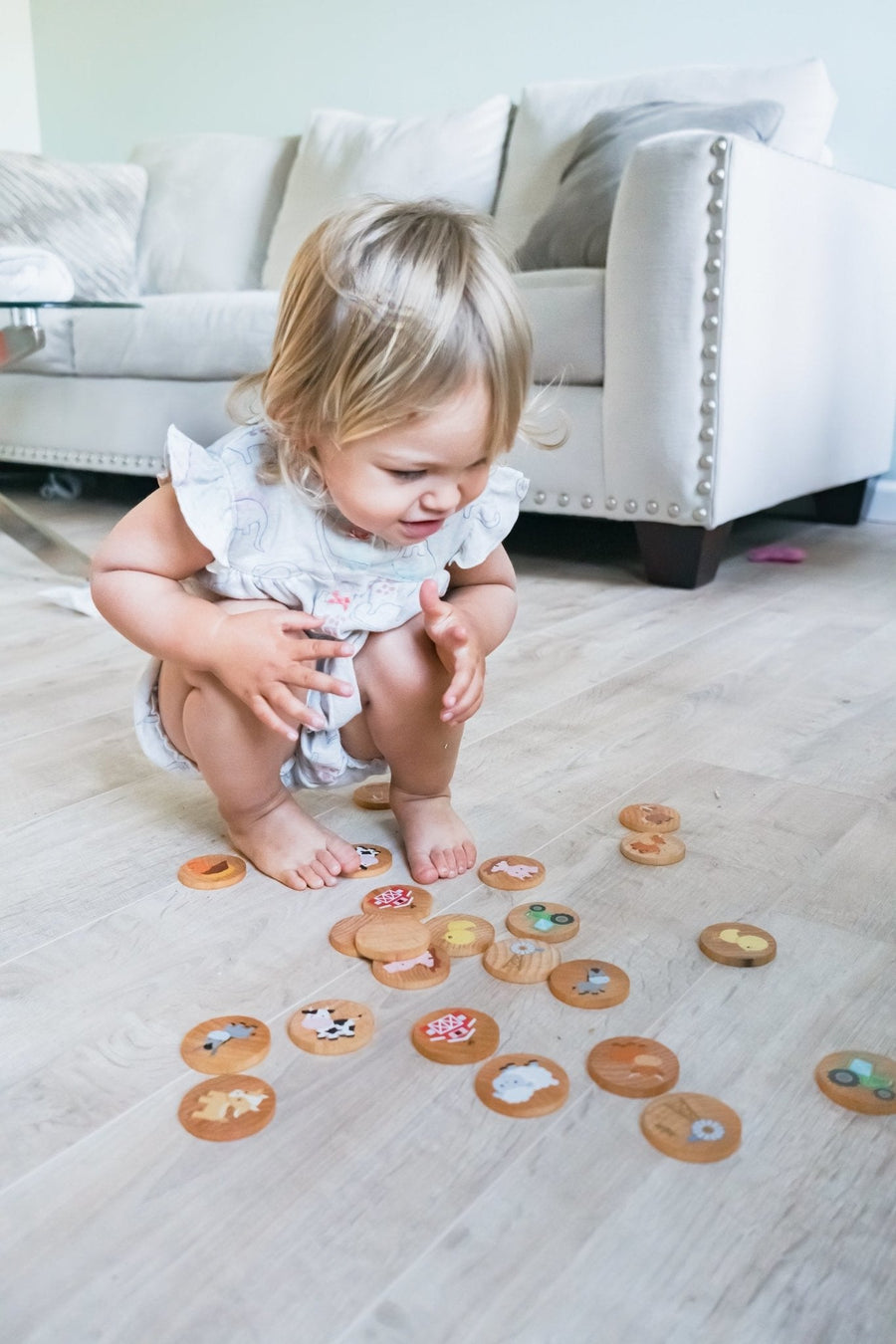 Farm Matching Game: 24 Wooden Memory Tiles