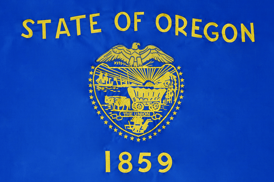 Oregon state flag reverse with embroidered gold beaver