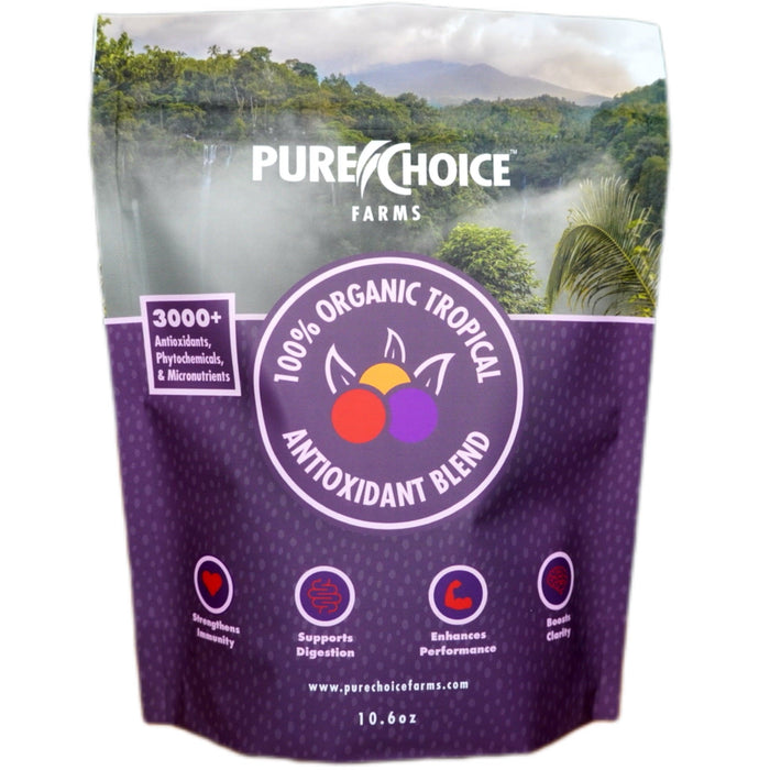Tropics six-fruit powder in a purple pouch