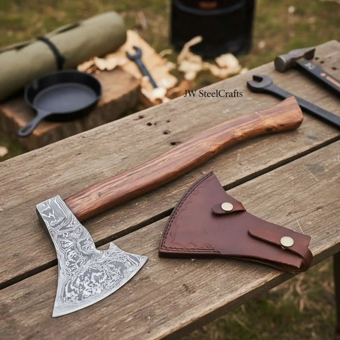 Medieval Norse Bearded Axe with Curved Hardwood Handle