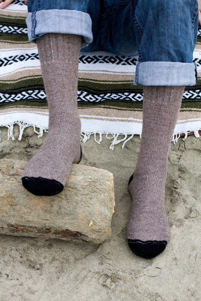 OutdoorAdventure tall alpaca blend socks worn outdoors