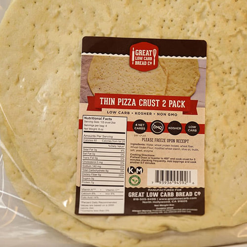 Low Carb Thin Pizza Crusts: packaged pizza crusts.