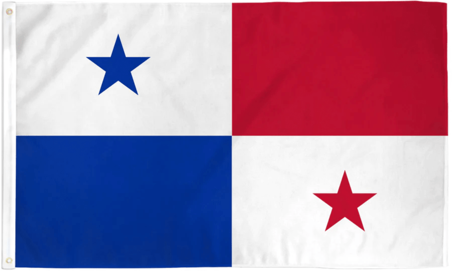 Panama flag made in USA with red white blue quarters and red and blue stars