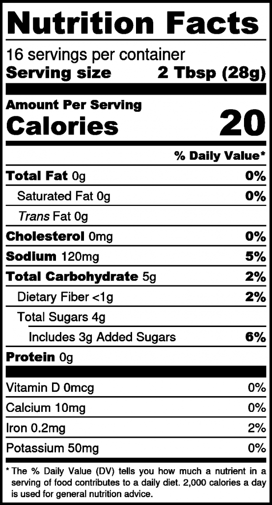 Nutrition facts label for Peach Salsa