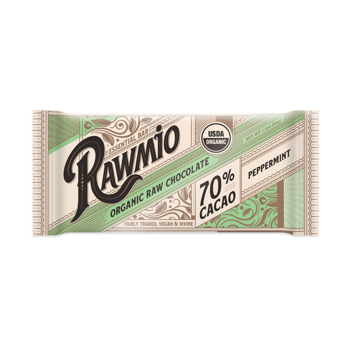 Product package photograph for Essential Mint Chocolate Bar - 70% Cacao