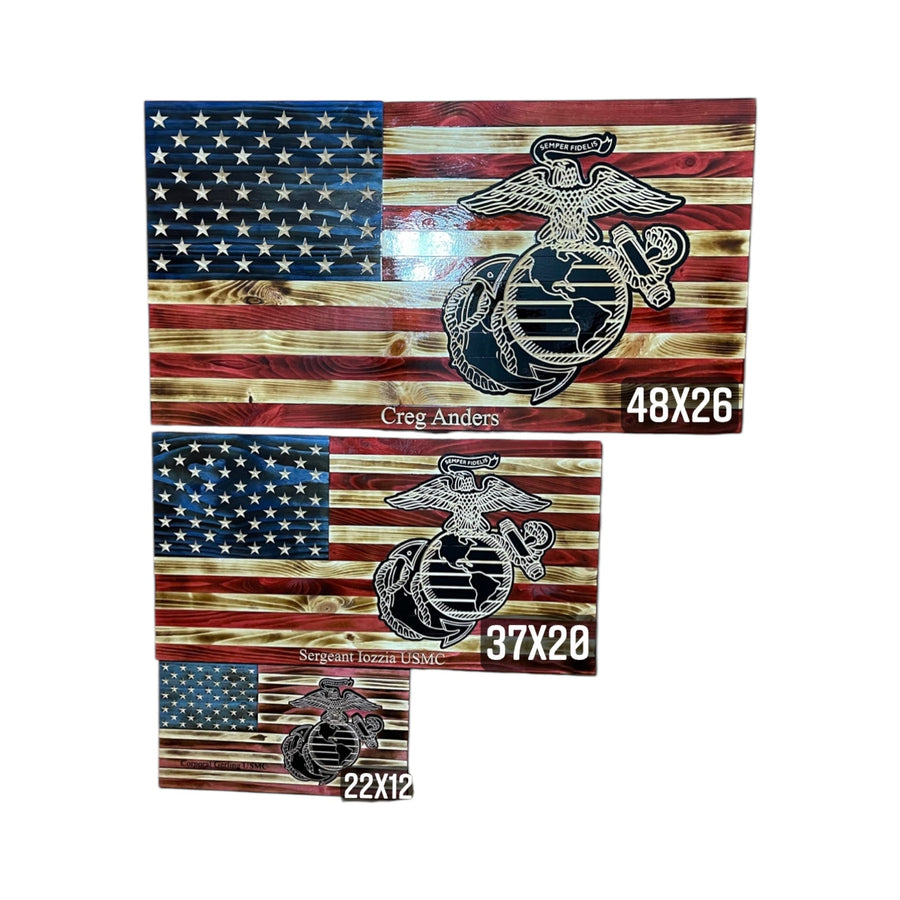 Custom Marine retirement gift wooden American flag