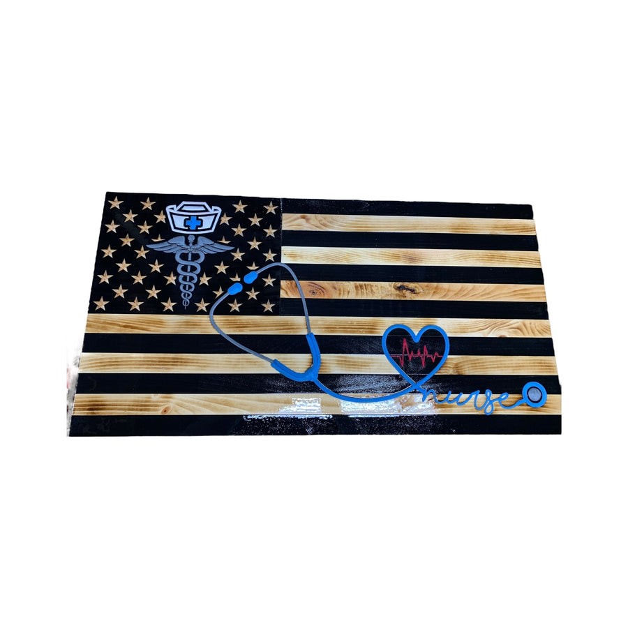 Custom wooden American flag gift for nurse graduation or retirement