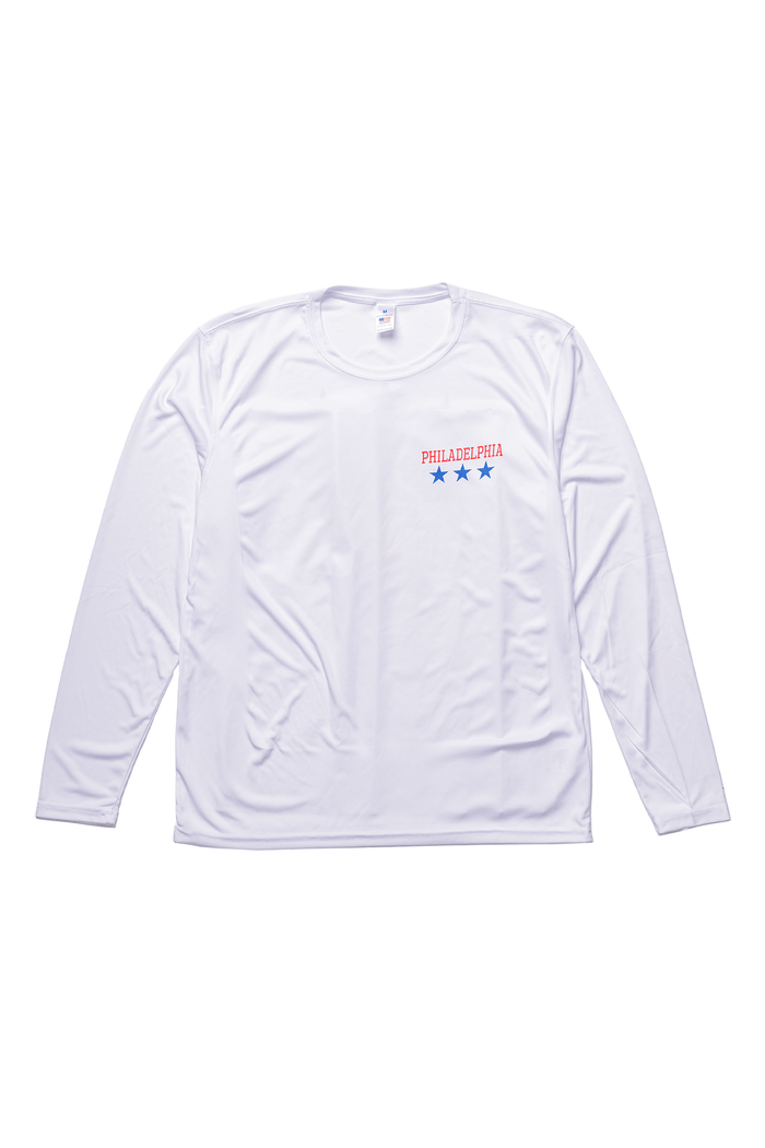 Philly Baseball UPF 50+ Long-Sleeve Sun Shirt: white sun shirt with small chest graphic.