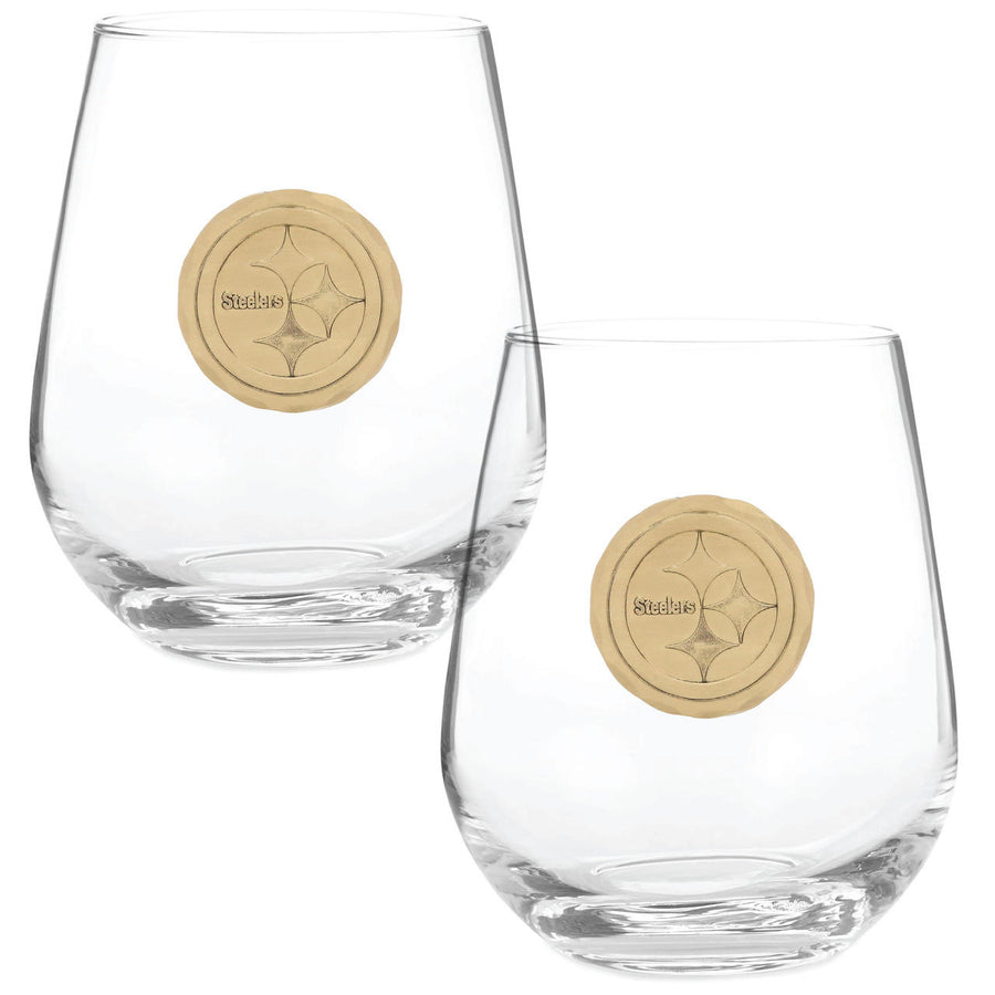 Collection display featuring Pittsburgh Steelers 2-Piece Stemless Wine Glass Set