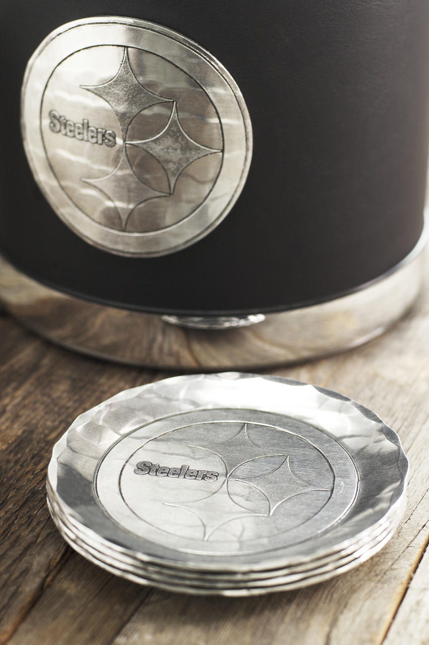 Styled display featuring Pittsburgh Steelers Logo Coaster
