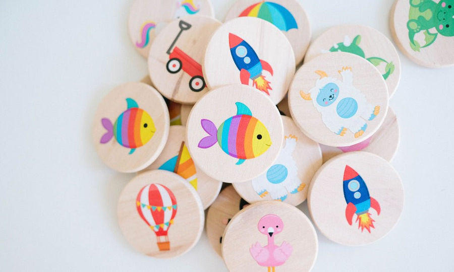 Playtime Matching Game: 24 Wooden Memory Tiles