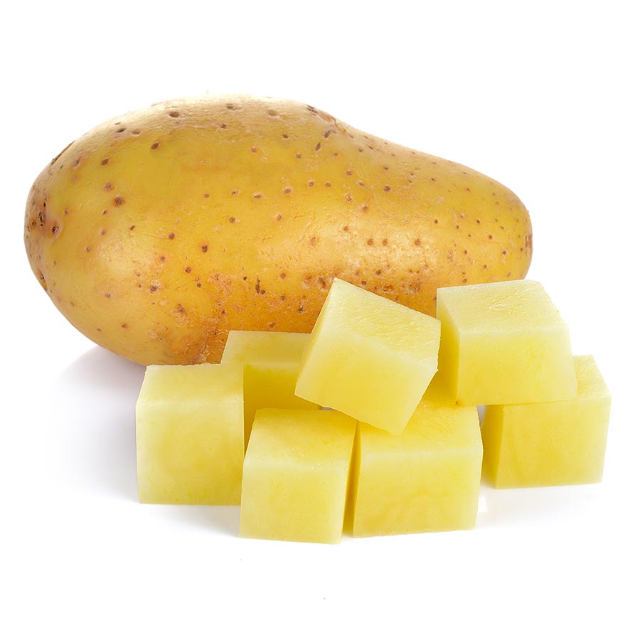 Potato and potato dices illustrating a vegetable variety in the kit