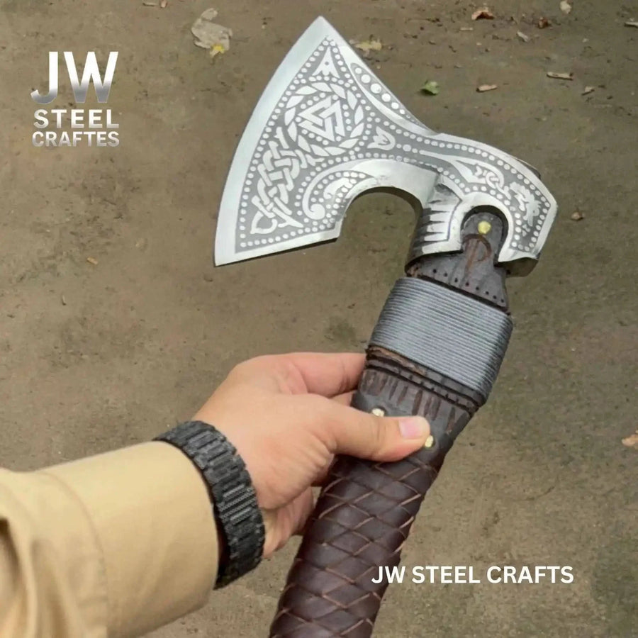 Viking Style Engraved Axe | Handcrafted Leather Wrapped Handle