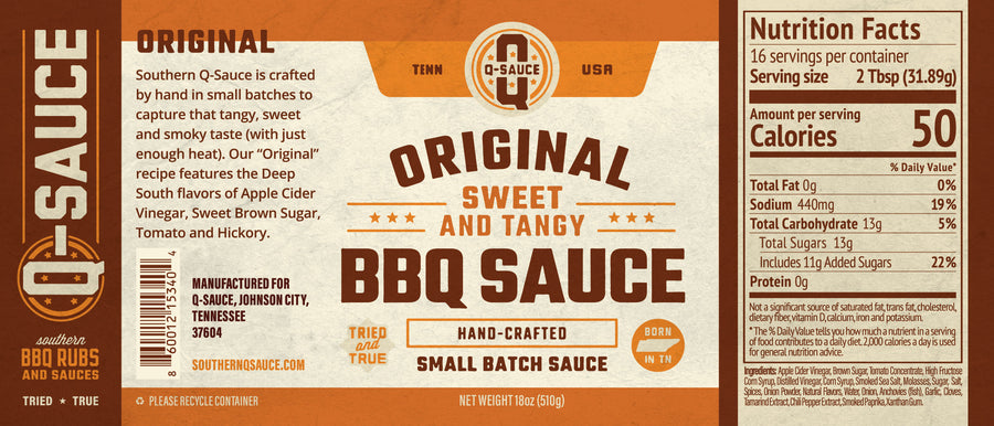 Original barbecue sauce label with ingredients, fish declaration and Nutrition Facts