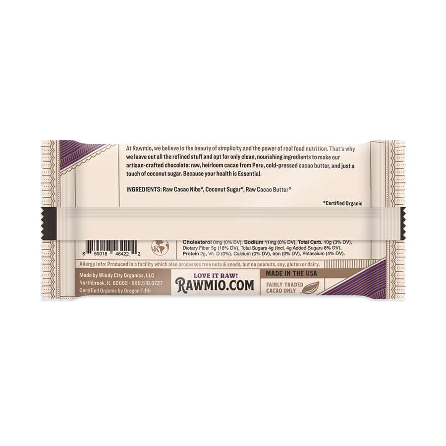 Back of packaging for Essential Dark Chocolate Bar - 85% Cacao