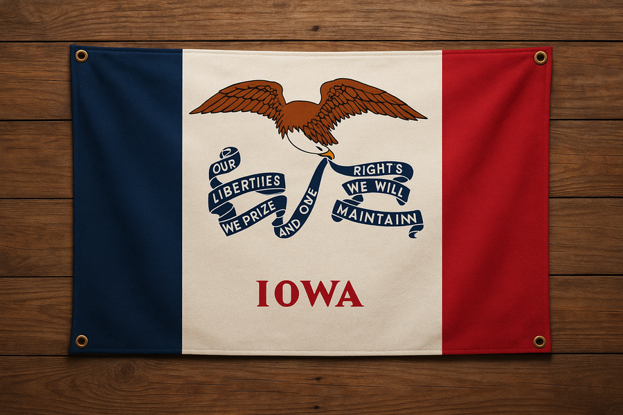 Iowa Flag with Grommets Along the Edges for Wall Hanging