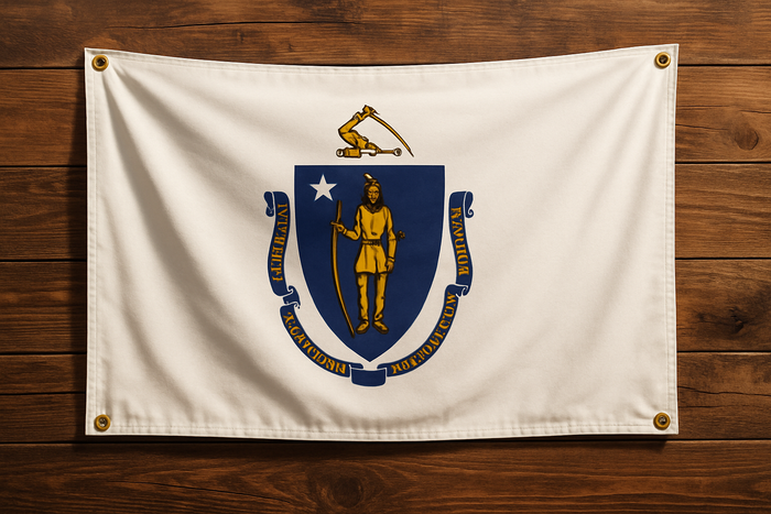 Massachusetts Flag with Grommets Along the Edges for Wall Hanging