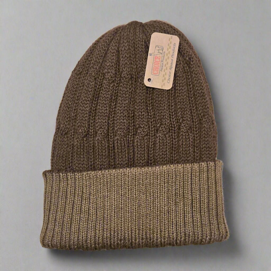 Reversible Cabled 100% Alpaca Knit Hat