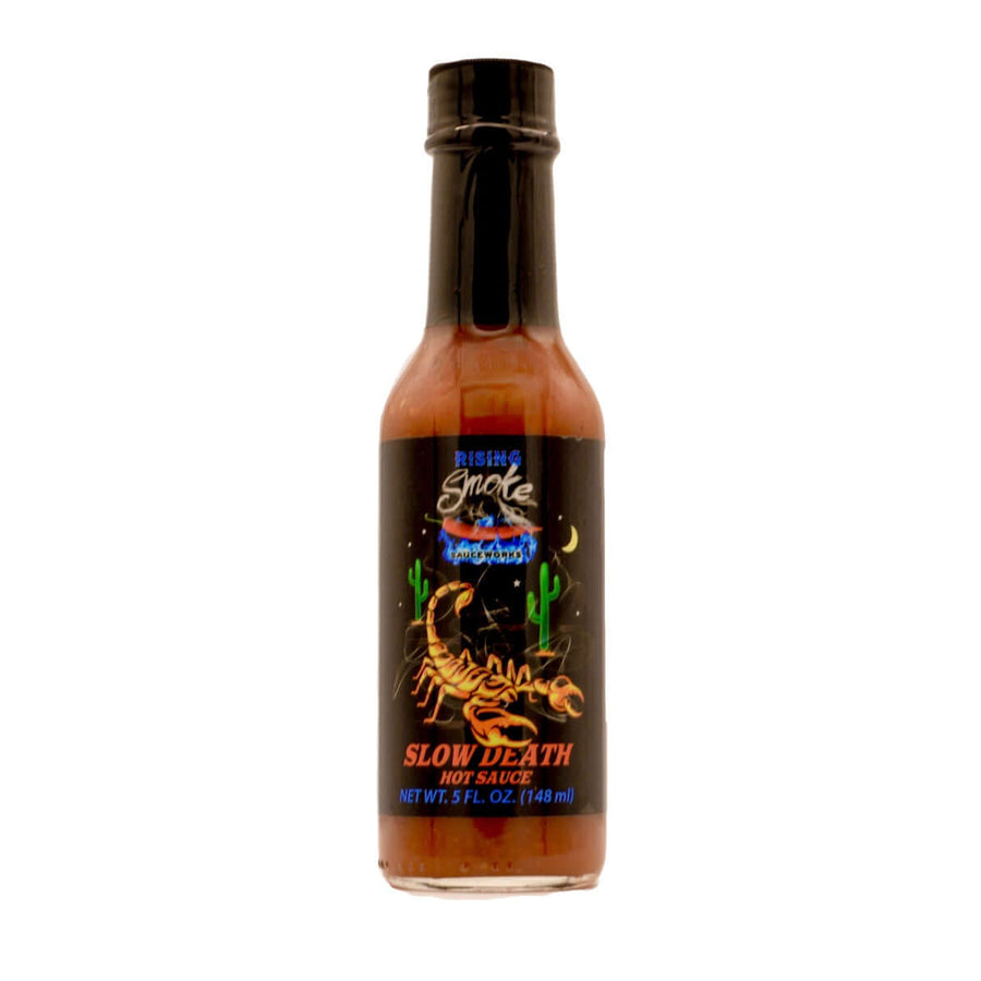 Product packaging of Slow Death Trinidad Scorpion Hot Sauce