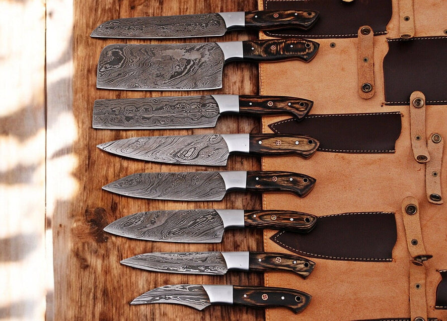 Handmade Damascus Kitchen Knives Set – Exotic Wood Handles