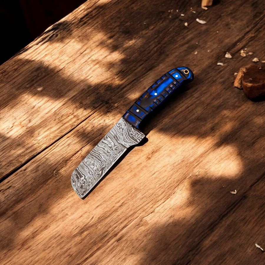 Handmade Damascus Bull Cutter Knife – 8" Exotic Wood Handle