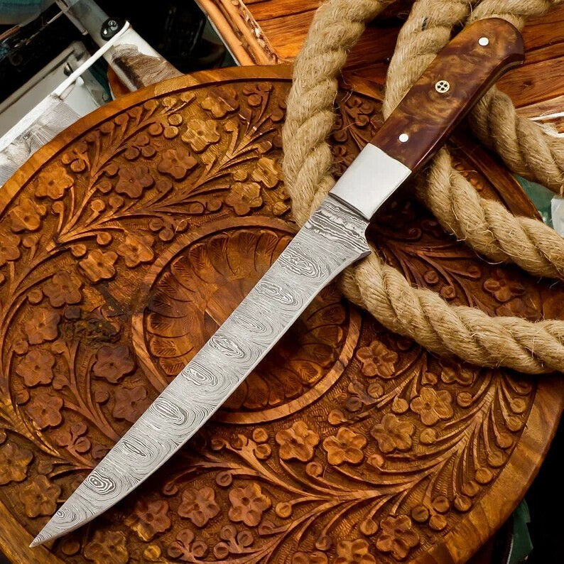 Handmade Damascus Fillet Knife with Rosewood Handle