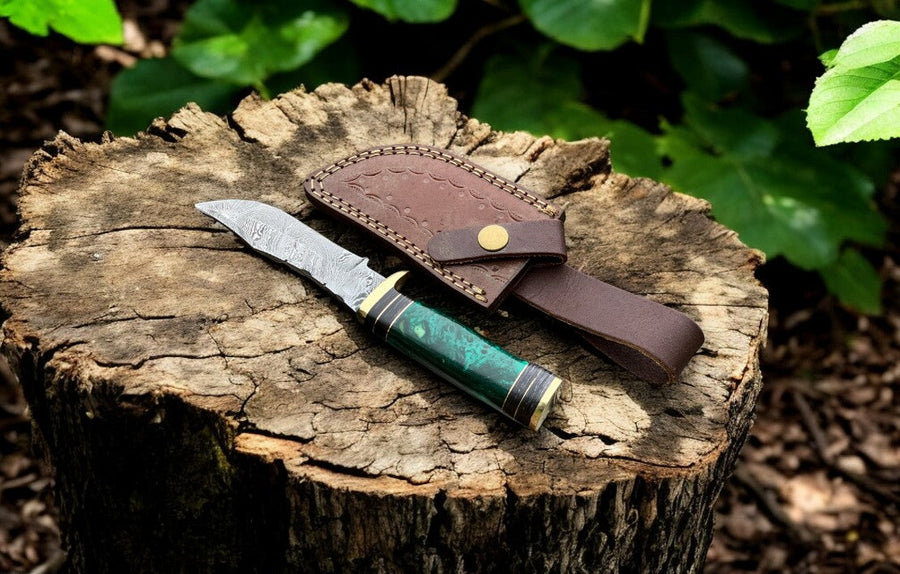 Custom Handmade Damascus Hunting Knife – 8" with Sheath