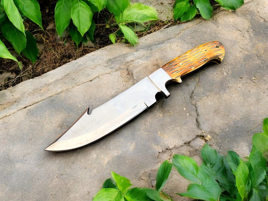 Custom Handmade Bowie Knife - D2 Steel Blade, Bone Handle, 13" Overall