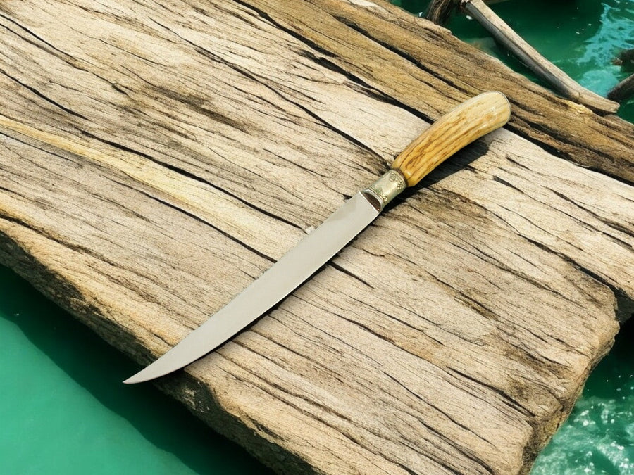 Handmade Stainless Steel Fillet Knife with Ash Wood Handle