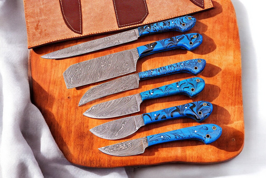 Handmade Damascus Kitchen Knives Set – Epoxy Resin Handle