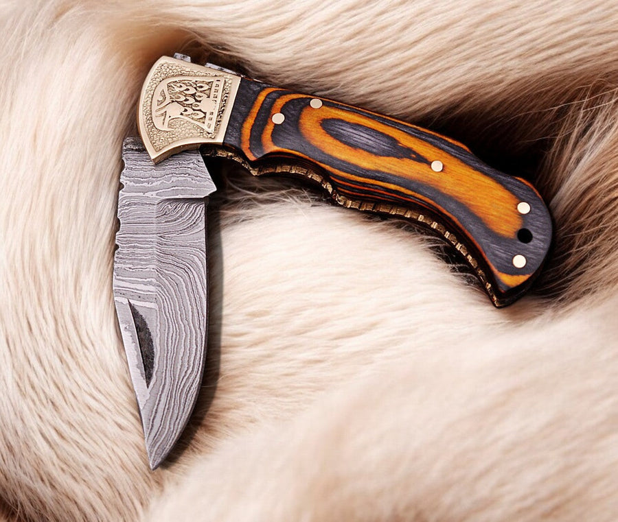 Custom Handmade Damascus Pocket Knife with Exotic Wood Handle