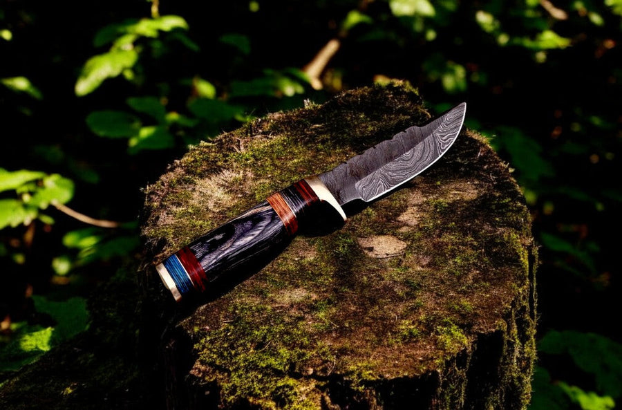 Handmade Damascus Hunting Knife with Exotic Wood Handle