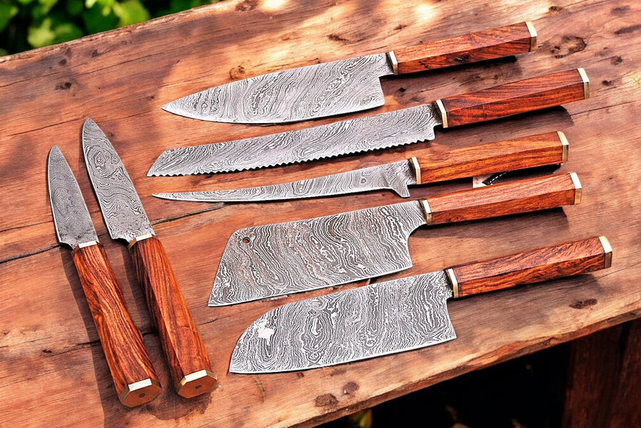 Premium Damascus Kitchen Knives Set – Handmade & Sharp