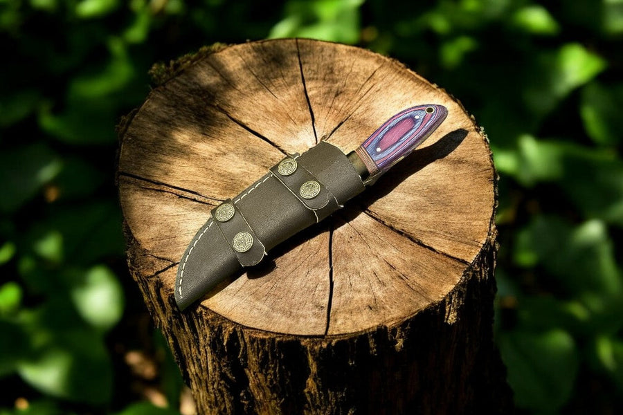 Handmade Damascus Hunting Knife with Exotic Wood Handle