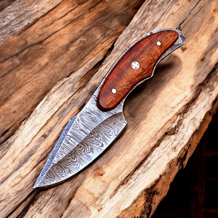 Handmade Damascus Hunting Knife with Rosewood Handle