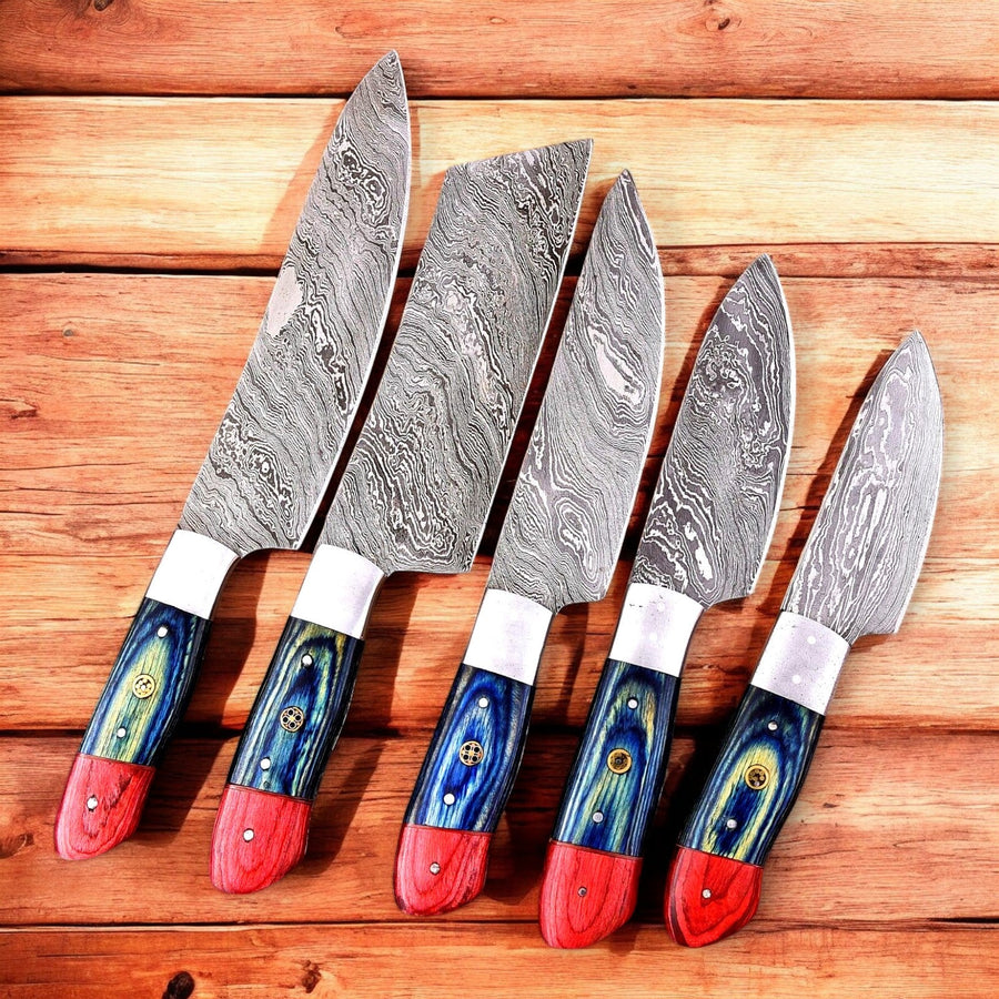 Handmade Damascus Steel Kitchen Knives Set – Exotic Wood Handles