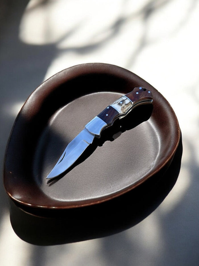 Custom Handmade Folding Knife with Rosewood & Antler Horn Handle