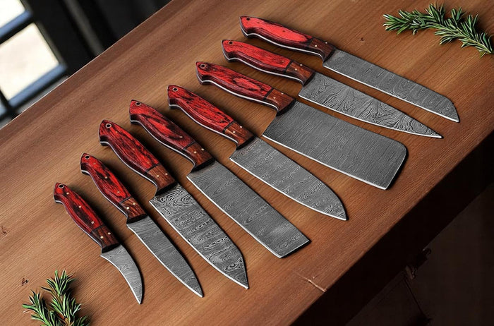Cutting Knife Set – 8-Piece Full Tang Damascus Steel Collection