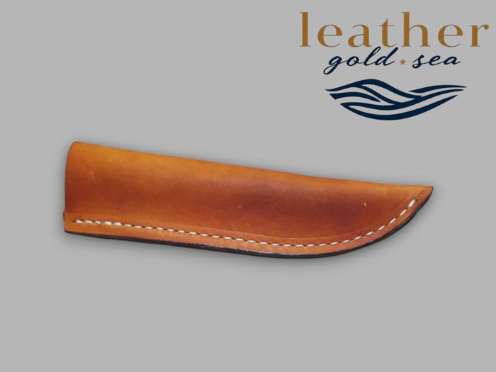 Orange leather knife sheath, plain curved face