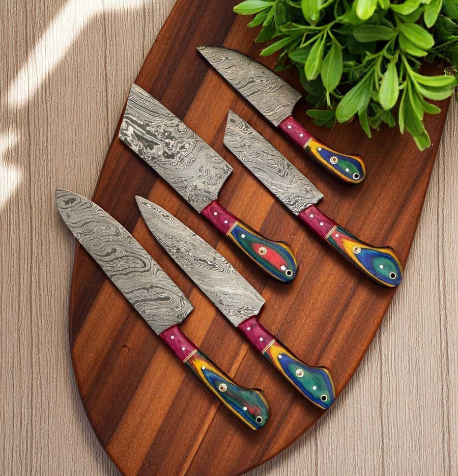 Top Rated Kitchen Knife Set – 5-Piece Full Tang Damascus Steel