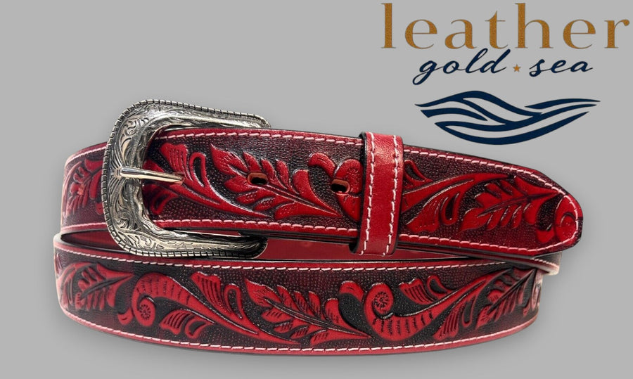 Personalized Leather Belts with Western Silver Buckle