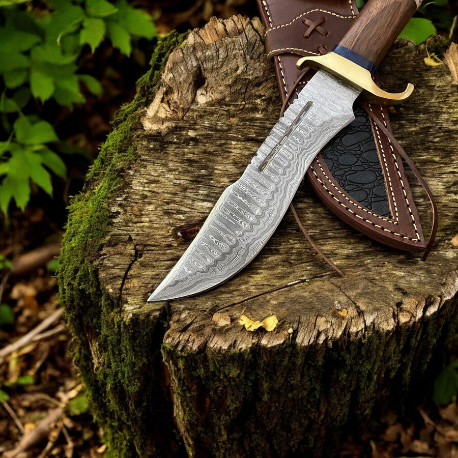 Custom Handmade Bowie Knife - 14" Damascus Steel Blade, Rosewood & Bone Handle