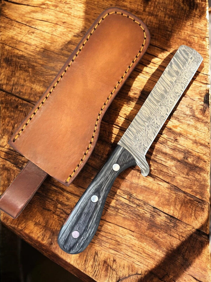 Custom Handmade Bull Cutter Knife – Damascus Steel, 8"