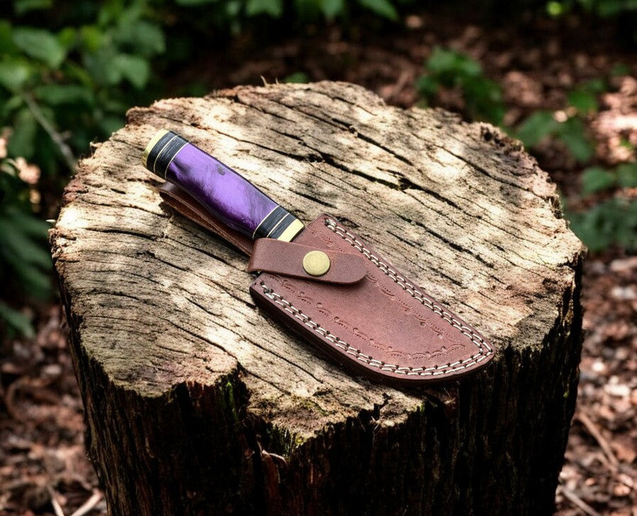 Handmade Damascus Hunting Knife with Epoxy Resin Handle