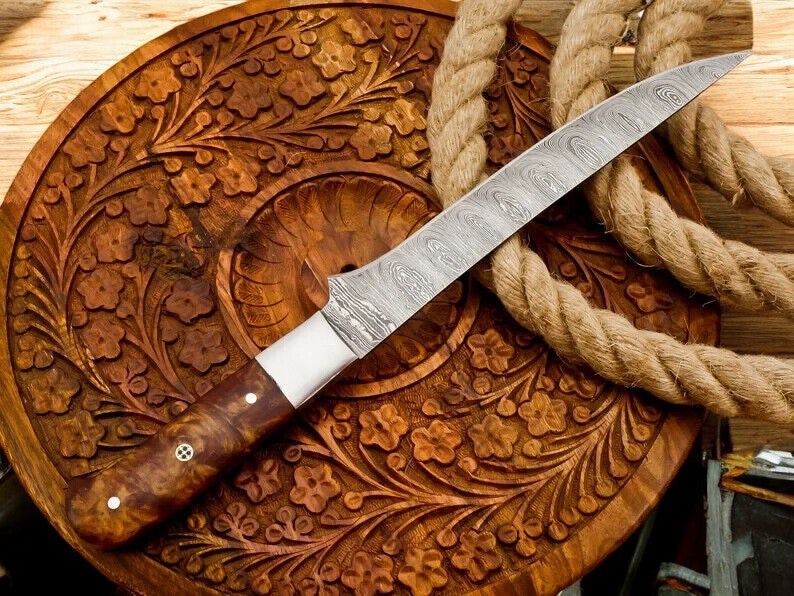 Handmade Damascus Fillet Knife with Rosewood Handle